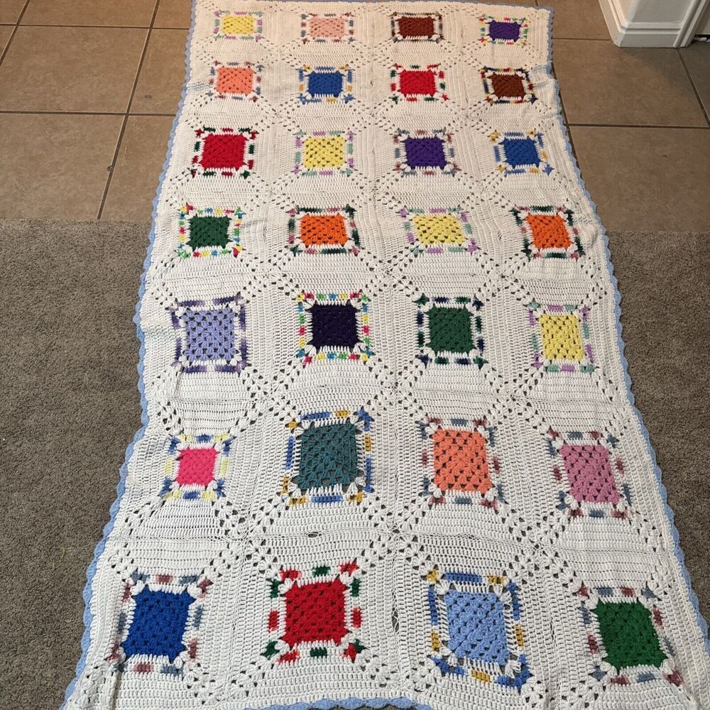 Crochet‎ Blanket 92" X 48" Large Soft Comfy Handmade Crafted Beautiful Colors